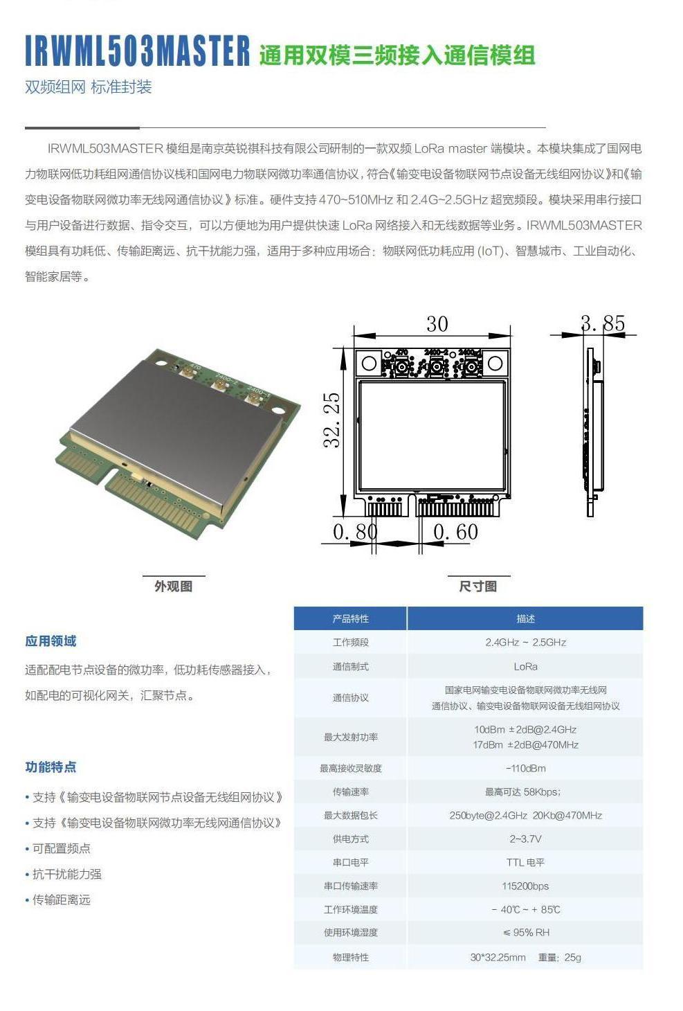 IRWML503MASTER 通用双模三频接入通信模组(图1)